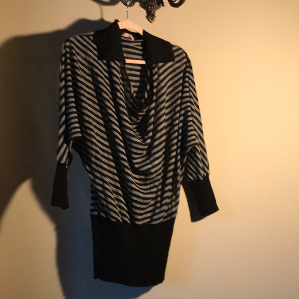Stripe long sweater with dolman sleeves